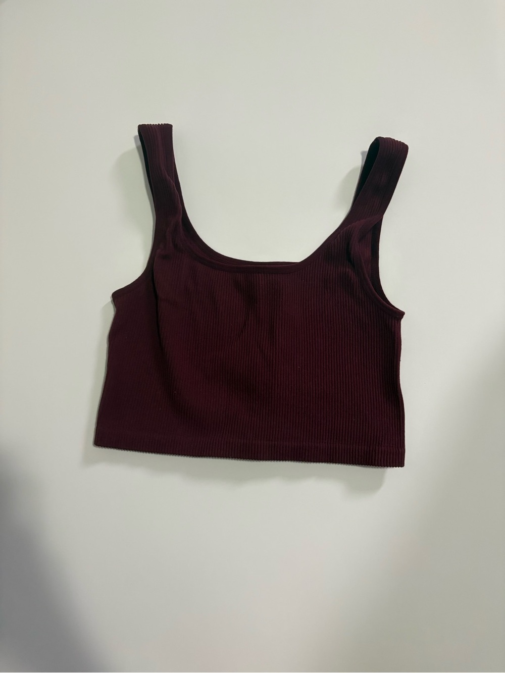 Ardene Ribbed Square-Neck Crop Tank - Wine